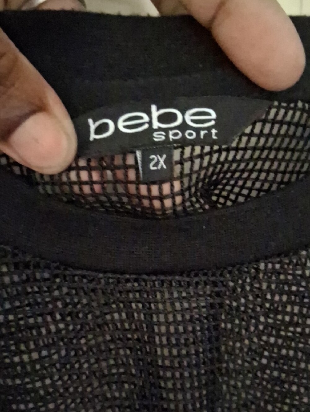 bebe Black Metallic Logo Mesh Top - Picture 2 of 2